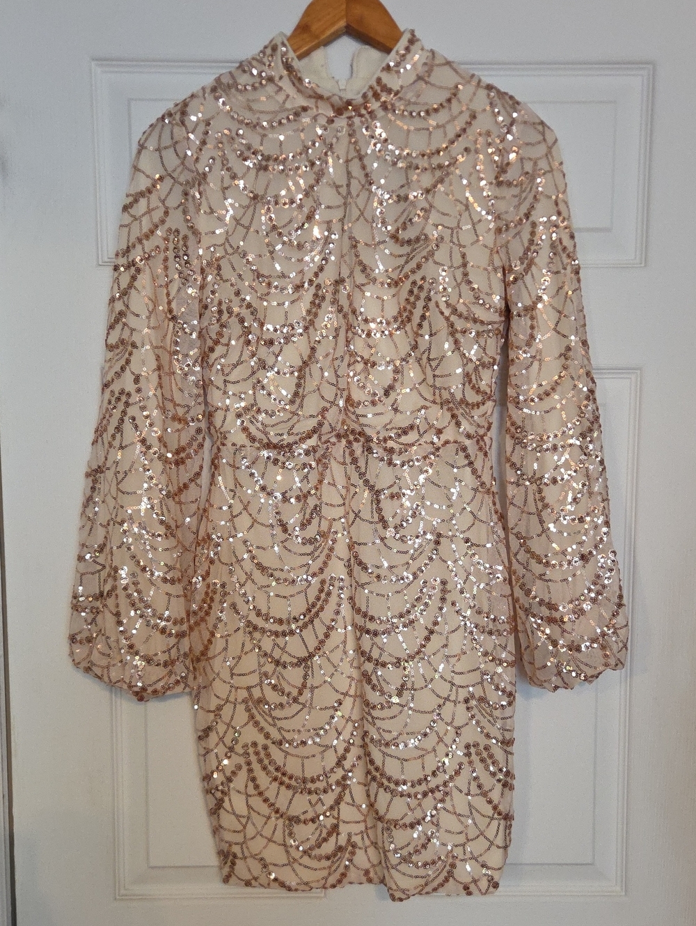 Sequin Mini Dress in Cream/Rose Gold